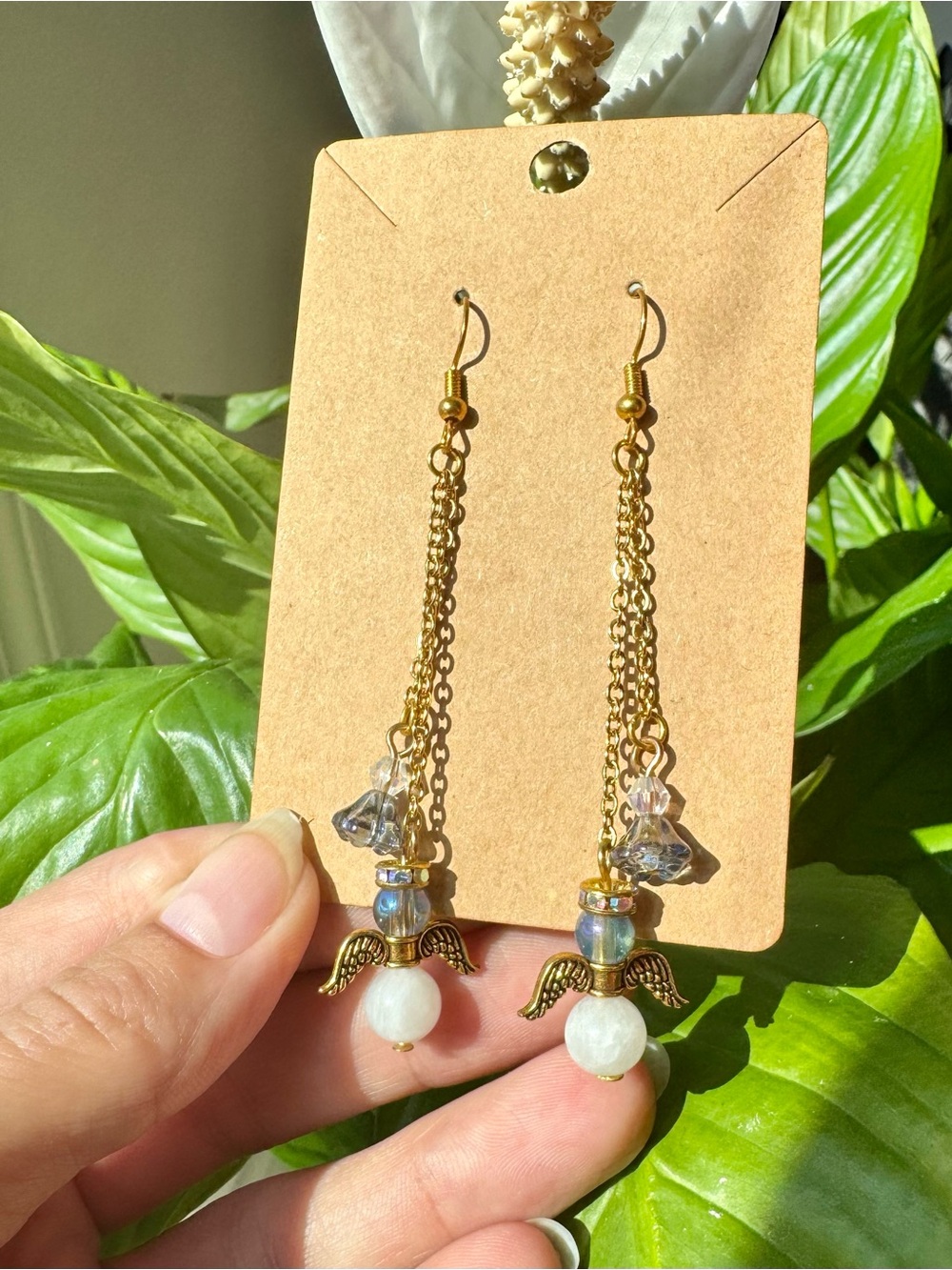 ✨MOONSTONE Gold Angel Dangle Earrings✨